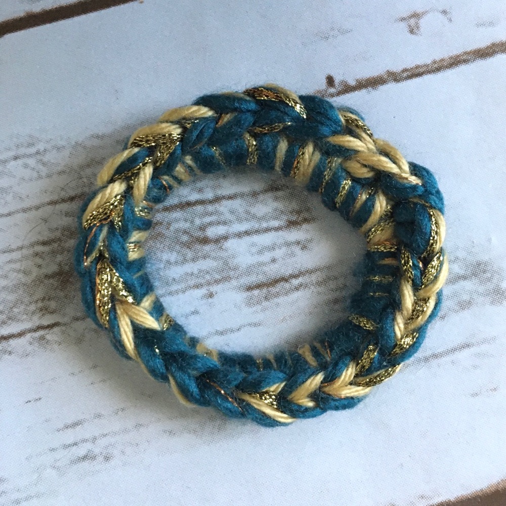 Textured mixed yarn, hand made crocheted scrunchie